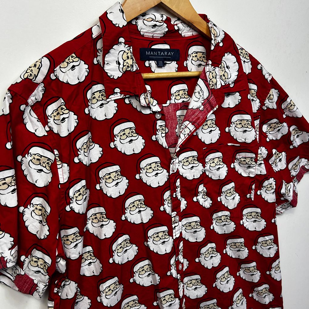 Santa Red Christmas Cotton Mens Shirt - Size 2XL