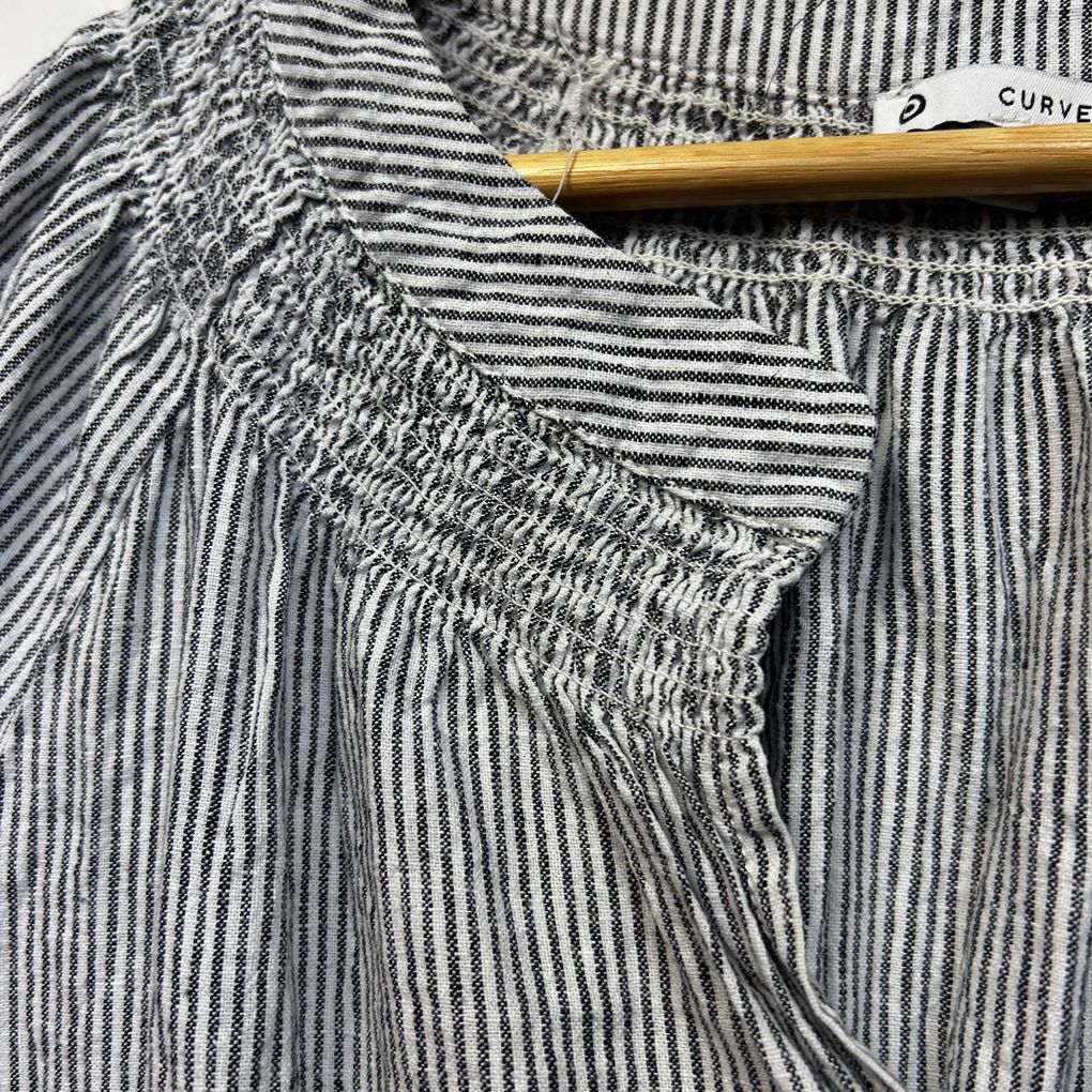 Target Navy Striped Plus Size Linen Top - Size 20