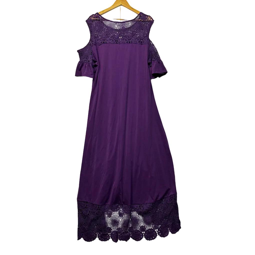 Flycurvy Purple Cold Shoulder Lace Trim Dress - Size 3XL
