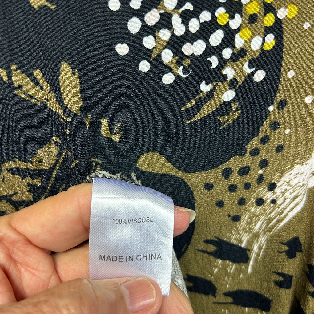 Virtuelle Khaki and Navy Print Top - Size 18