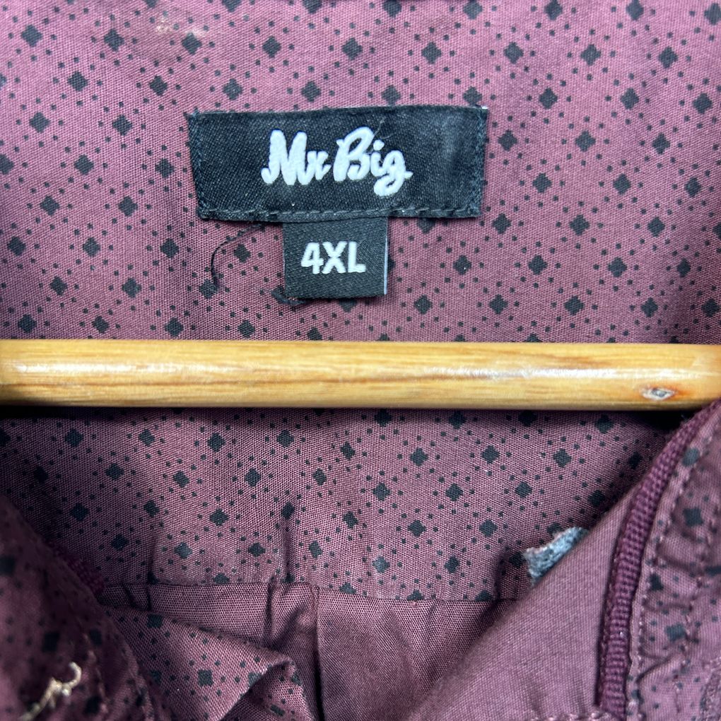 Mr Big Burgundy Print Cotton Shirt - Size 4XL