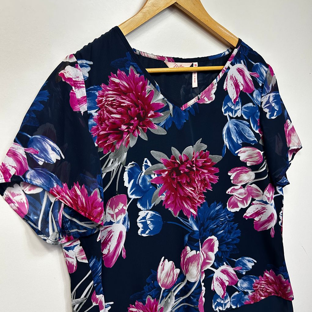 Millers Navy Floral Top - Size 16