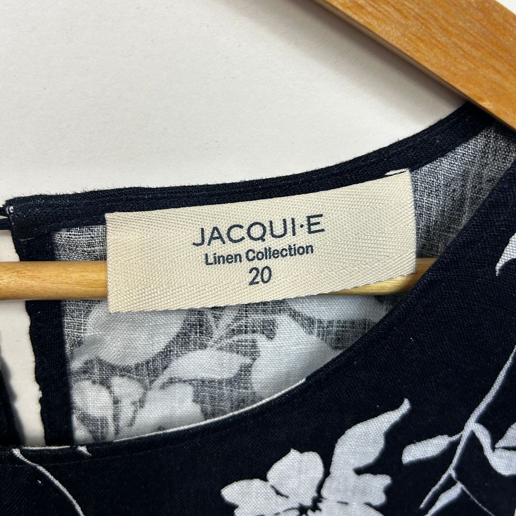 Jacqui E Navy Plus Size Linen Sleeveless Dress - Size 20