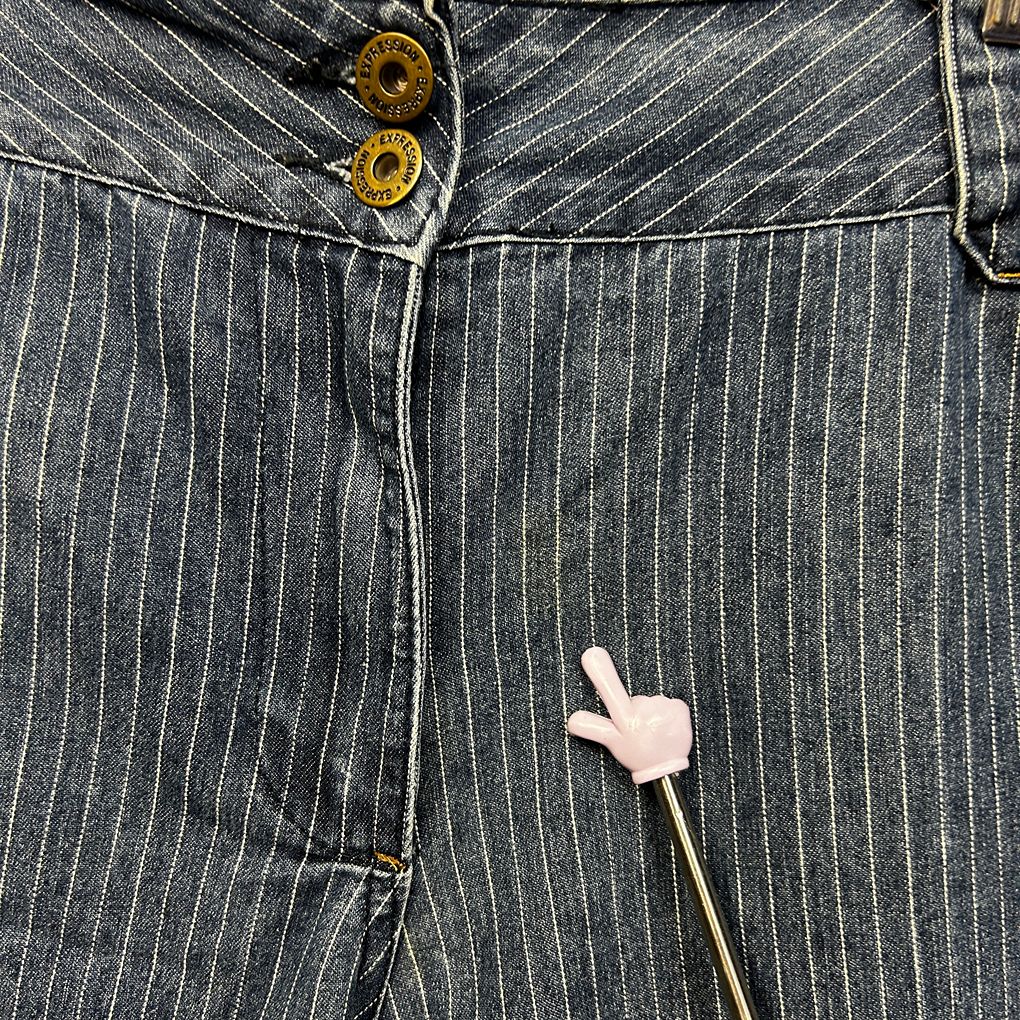 Expression Blue Plus Size Striped Denim Shorts - Size 24 (Fault - mark)