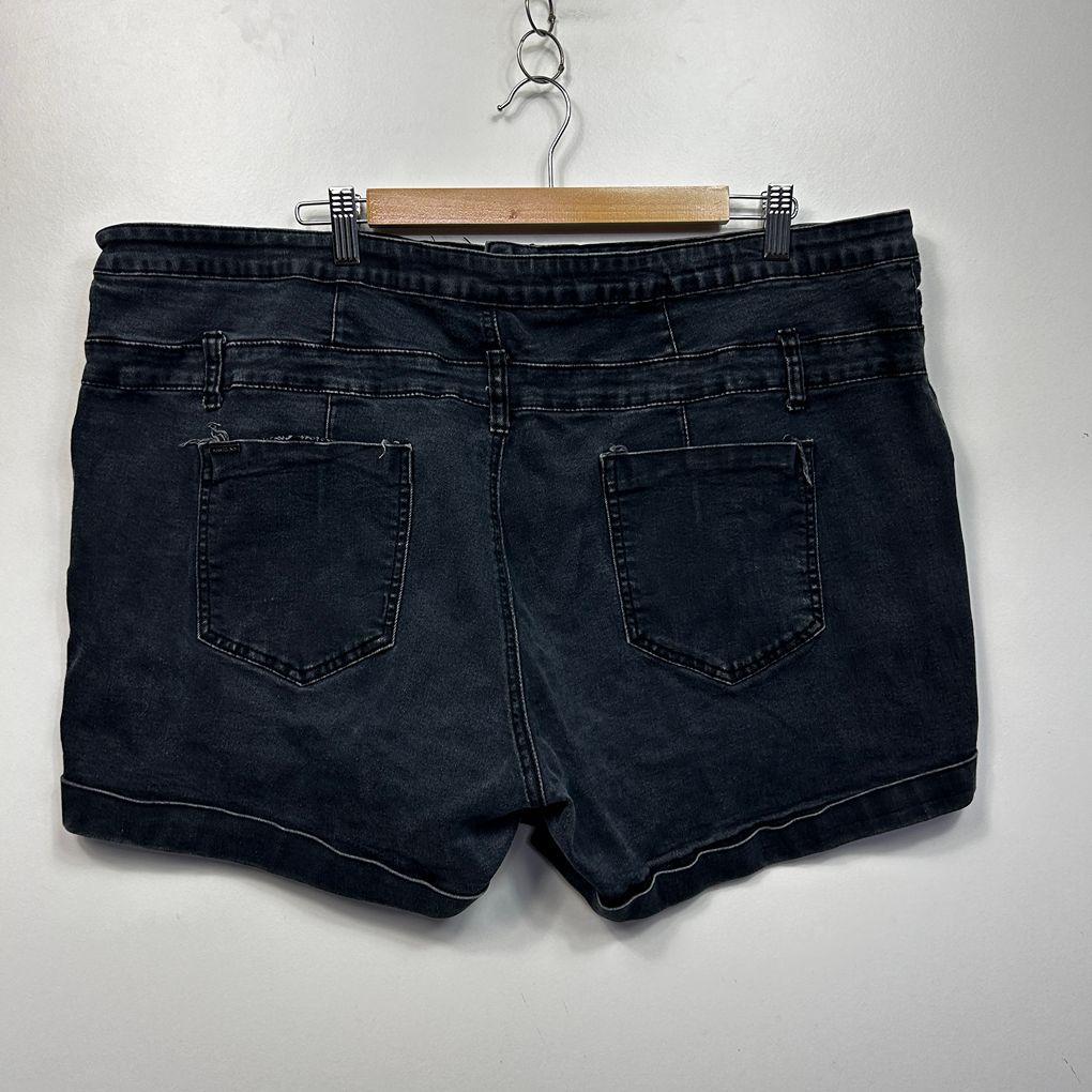 City Chic Black Plus Size Denim Shorts - Size 22