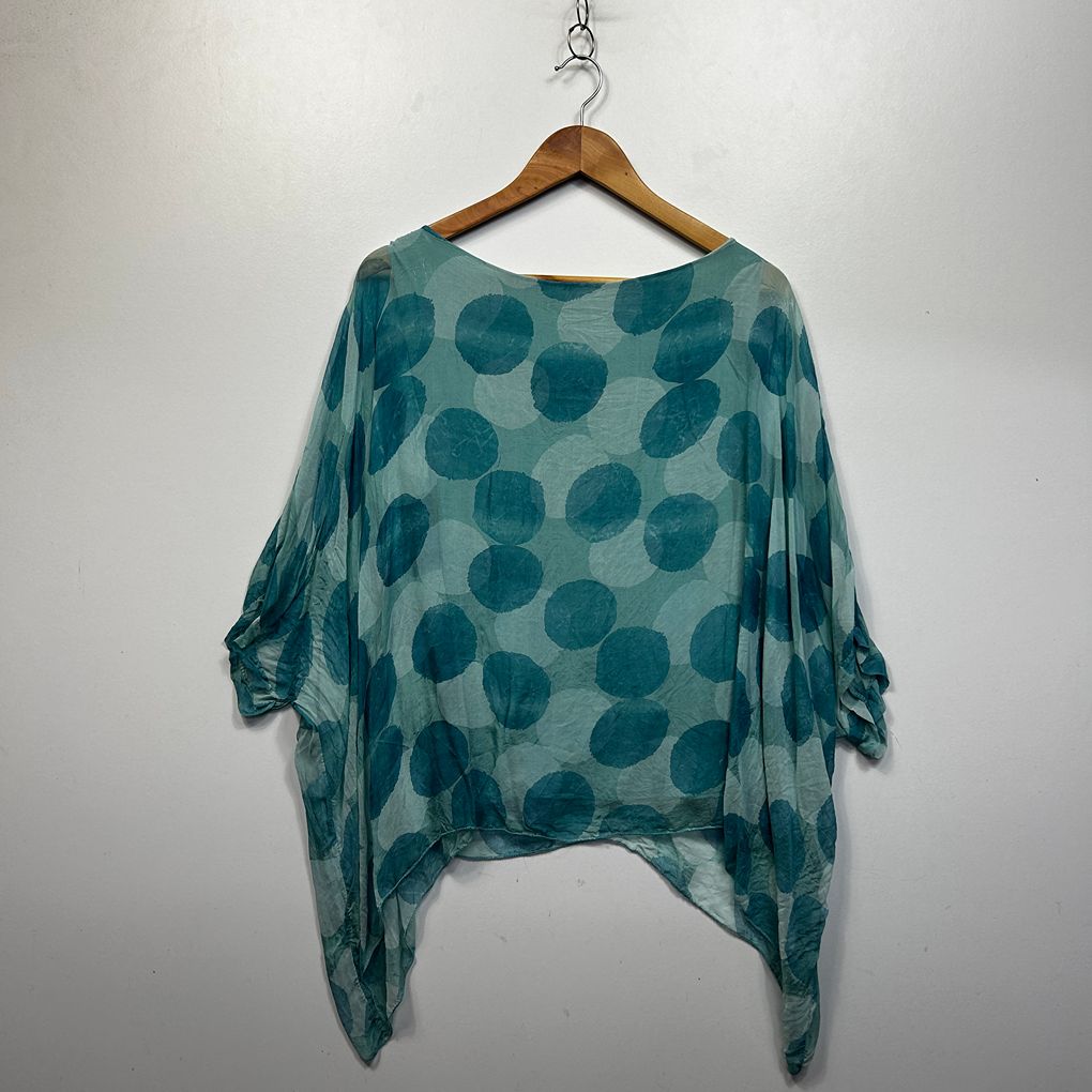 Italian Teal Silk Blend Spot Top - One Size (small fault)