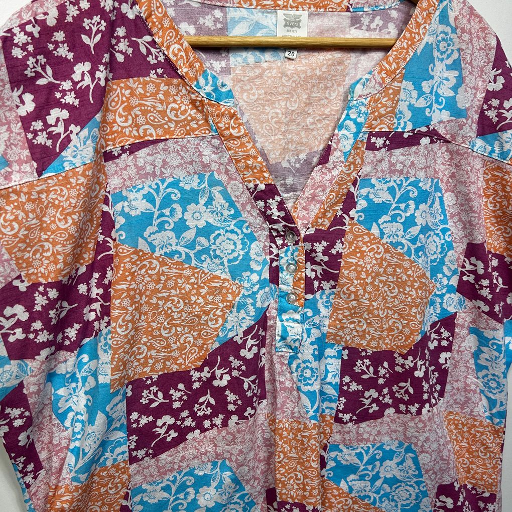 Rivers Multicoloured Plus Size Cotton Top - Size 20
