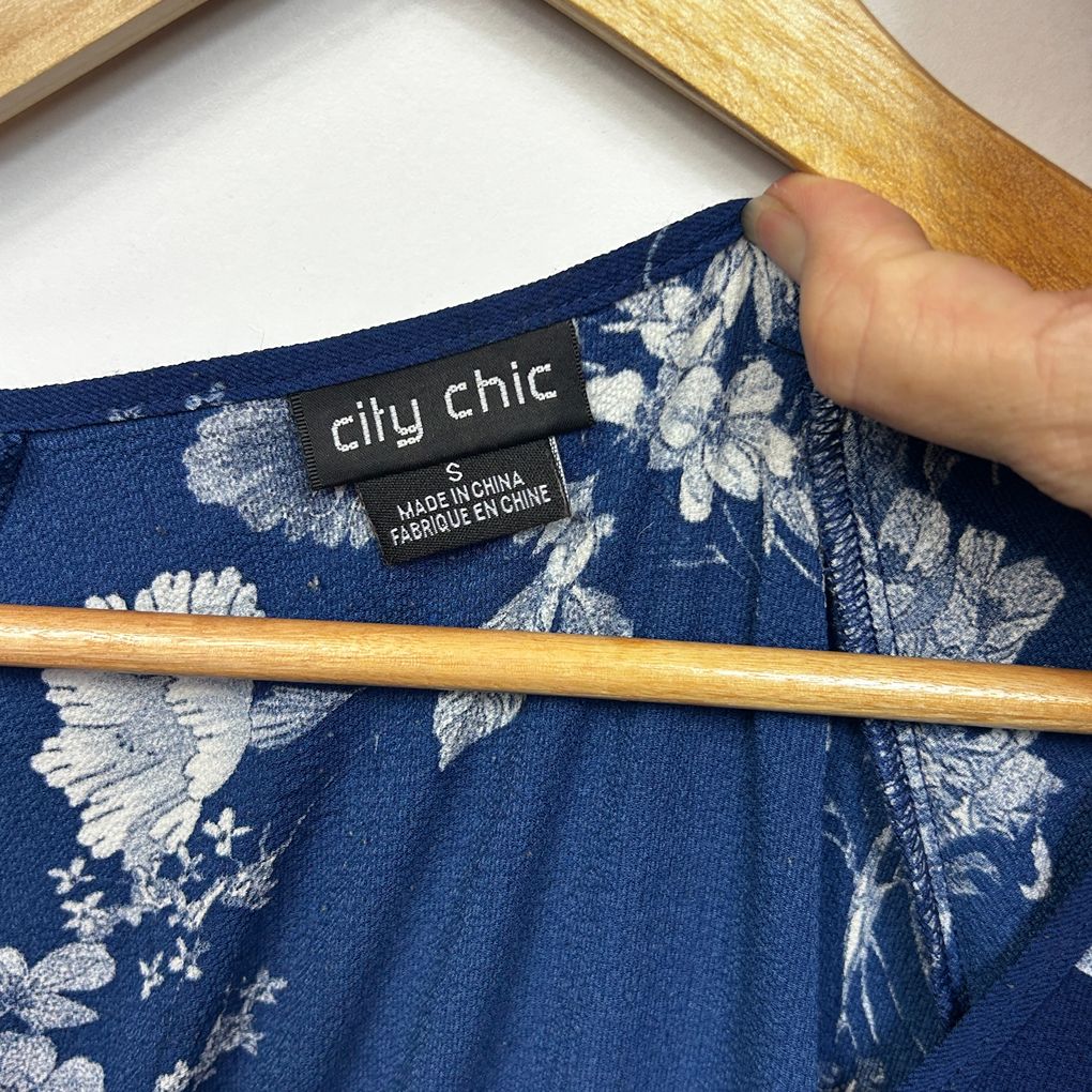 City Chic Blue Plus Size Floral Dress - Size S/16