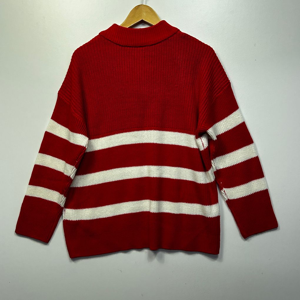 Millers Red Stripe Zip Jumper - Size L