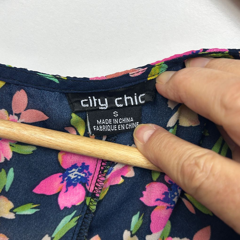 City Chic Navy Floral Top - Size 16/S