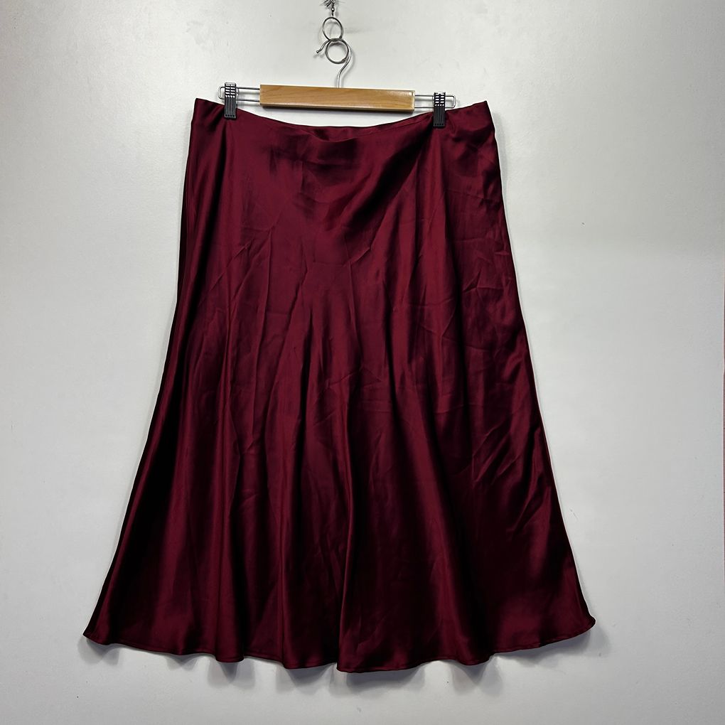 Trenery Burgundy Satin Midi Skirt - Size 16