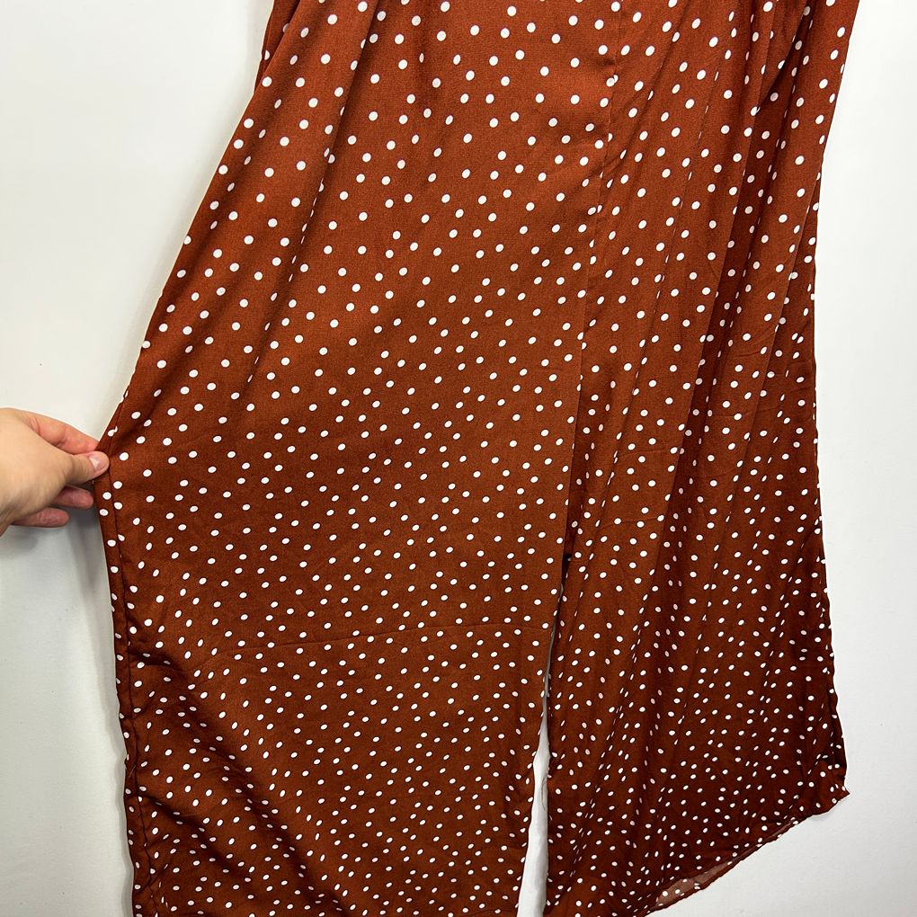 Table Eight Rust Polka Dot One Shoulder Jumpsuit - Size 16