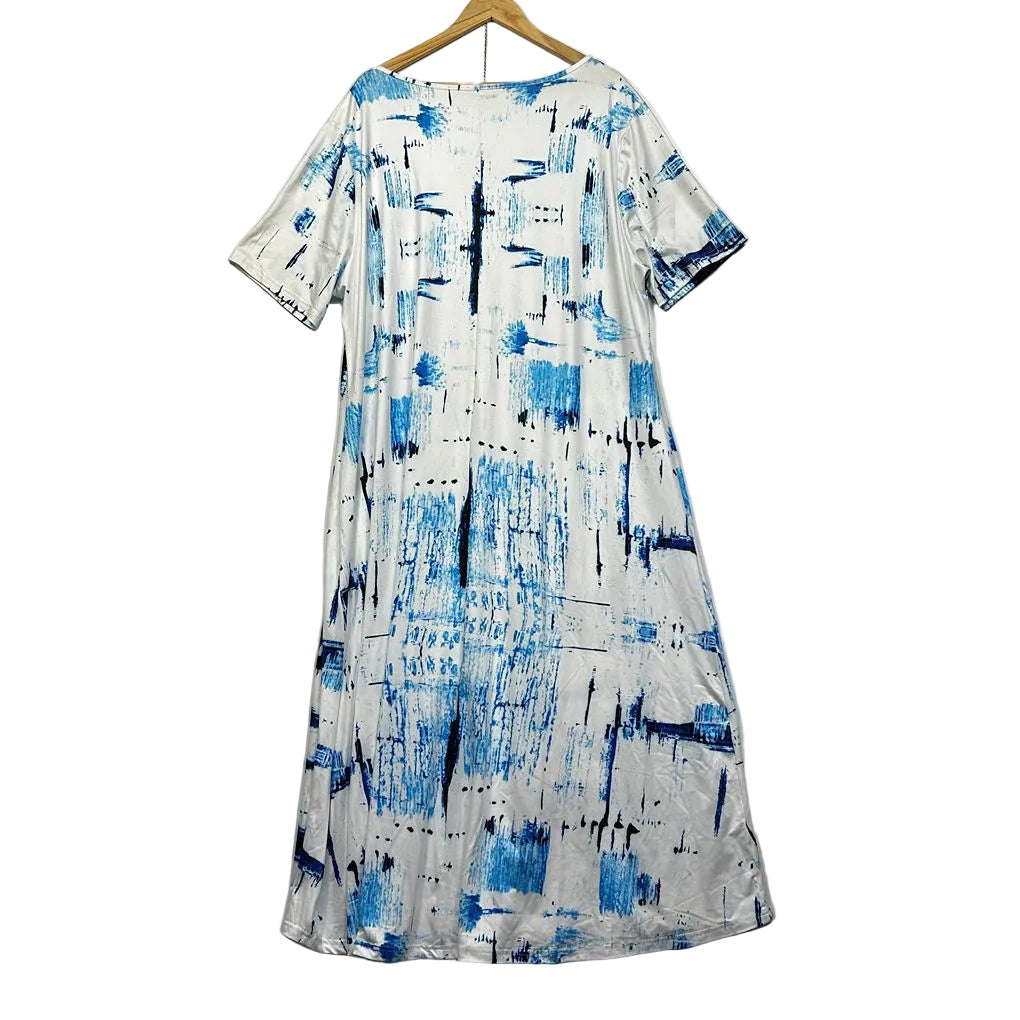 White and Blue Print Dress - Size 5XL