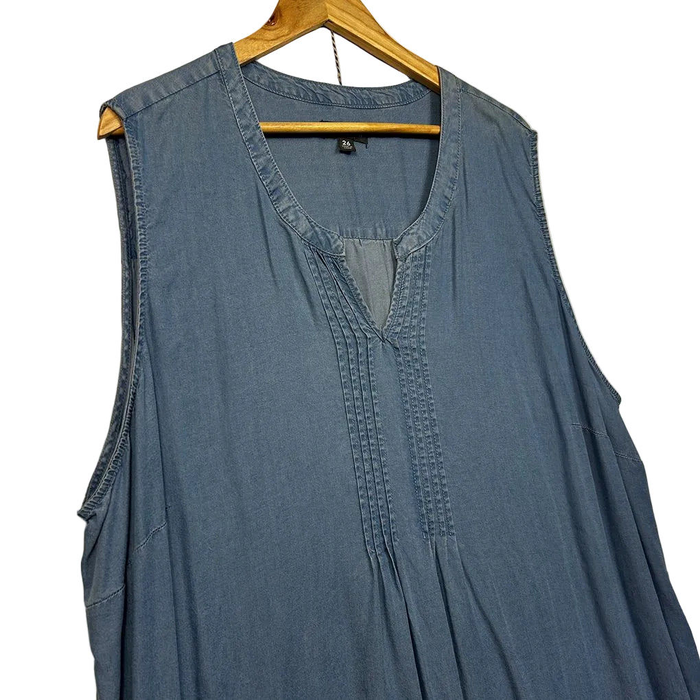 Autograph Blue Chambray Plus Size Sleeveless Dress - Size 26
