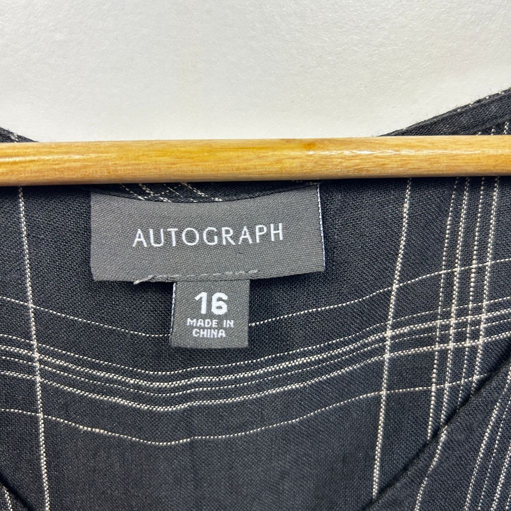 Autograph Charcoal Check Plus Size Linen Tunic Top - Size 16