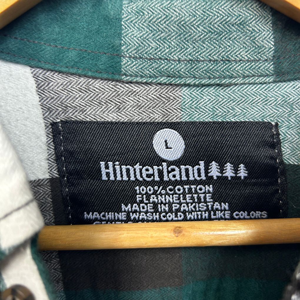 Hinterland Green Check Flannel Cotton Mens Shirt - Size L/14/16
