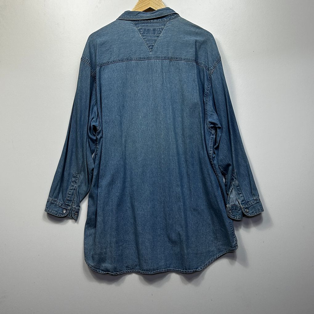 BIB Blue Denim  Plus Size Snap Closure Longline Cotton Shirt - Size 20