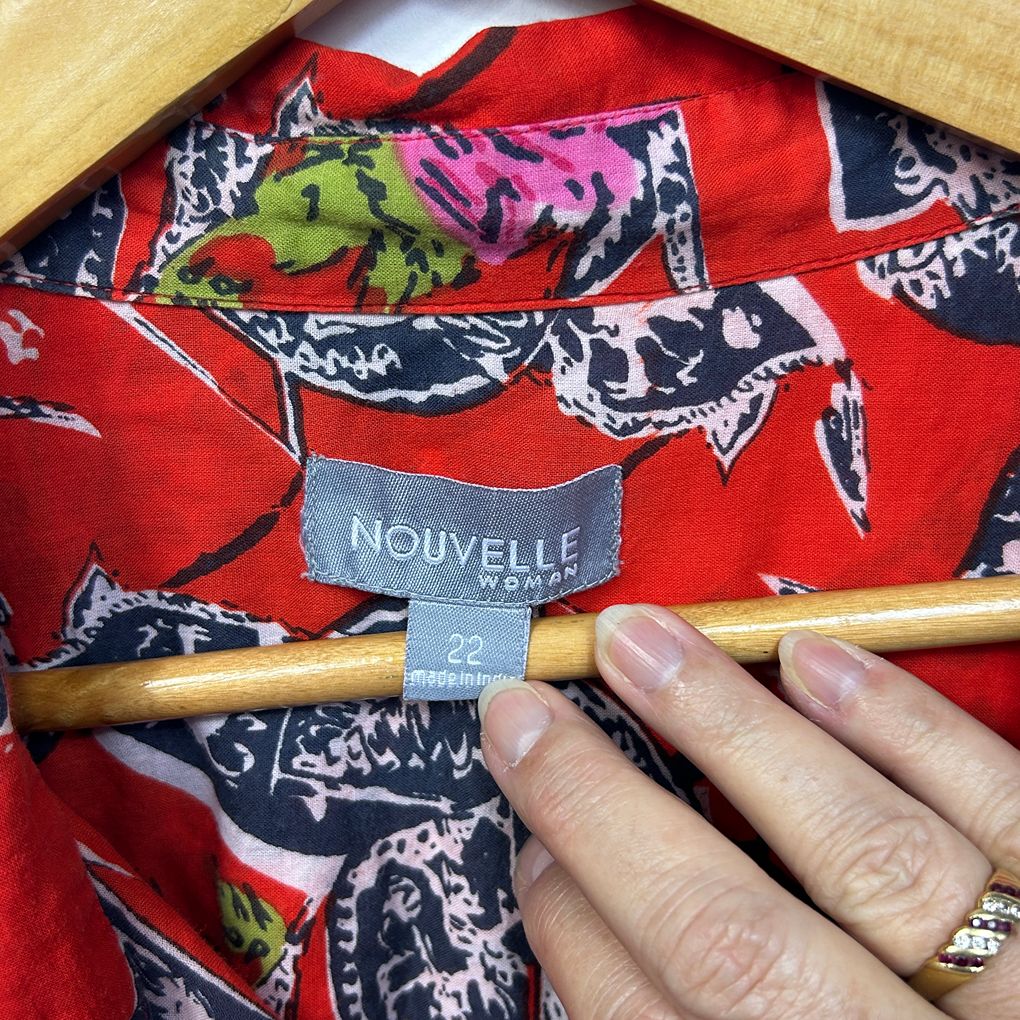Nouvelle Red Print Cotton Shirt - Size 22