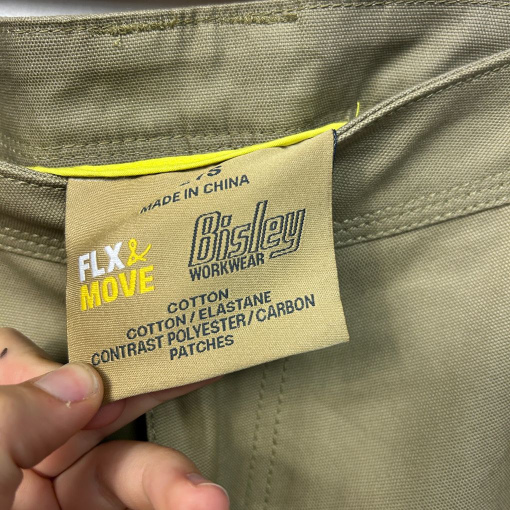 Bisley Khaki Flx & Move Cotton Work Pants - Size 127S / 5XL