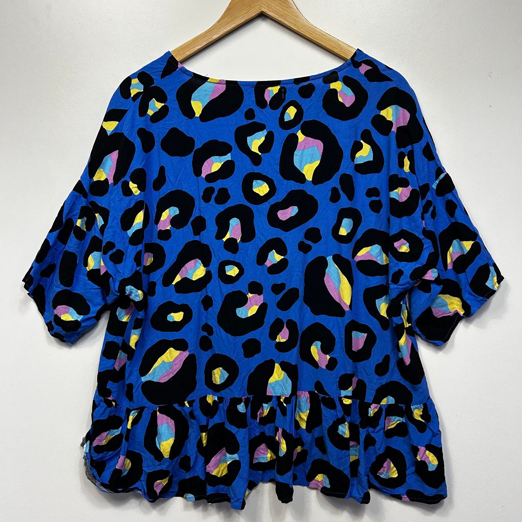 Proud Poppy Blue Leopard Print Top - Size M