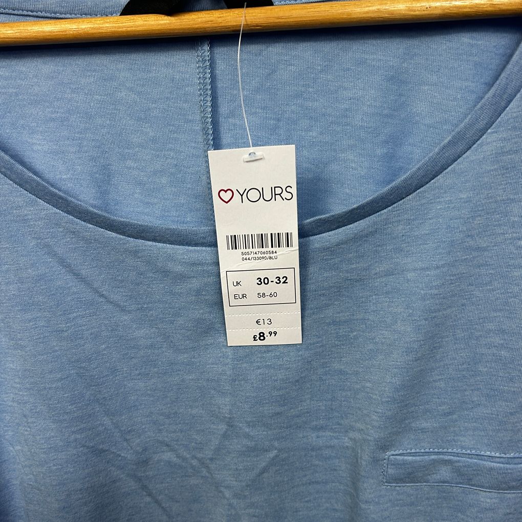 Yours Blue Plus Size Cotton T-Shirt - Size 30-32