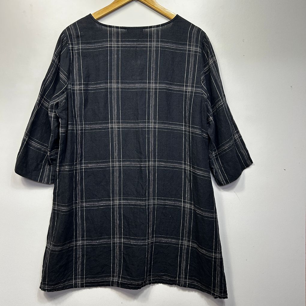 Autograph Charcoal Check Plus Size Linen Tunic Top - Size 16