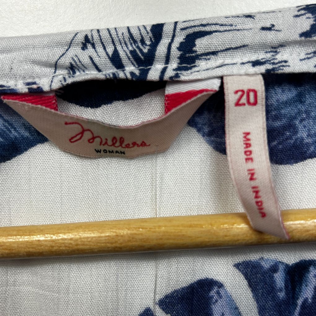 Millers Blue and White Palm Print Top - Size 20