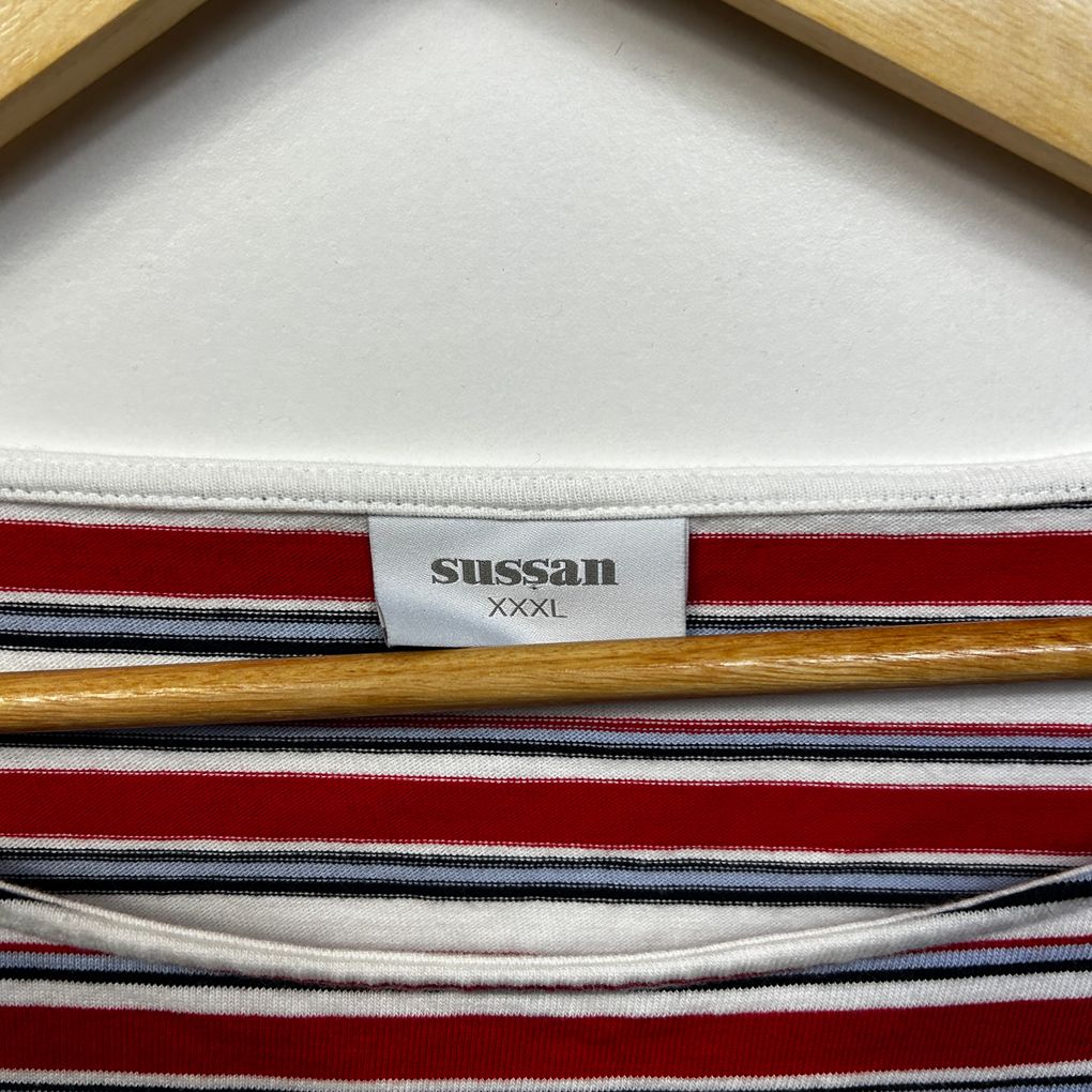Sussan Red Striped Plus Size Cotton Long Sleeve Top - Size XXXL