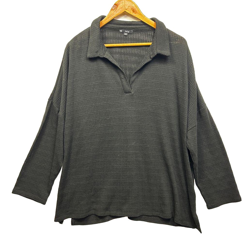Target Black Cotton Ribbed Top - Size 20