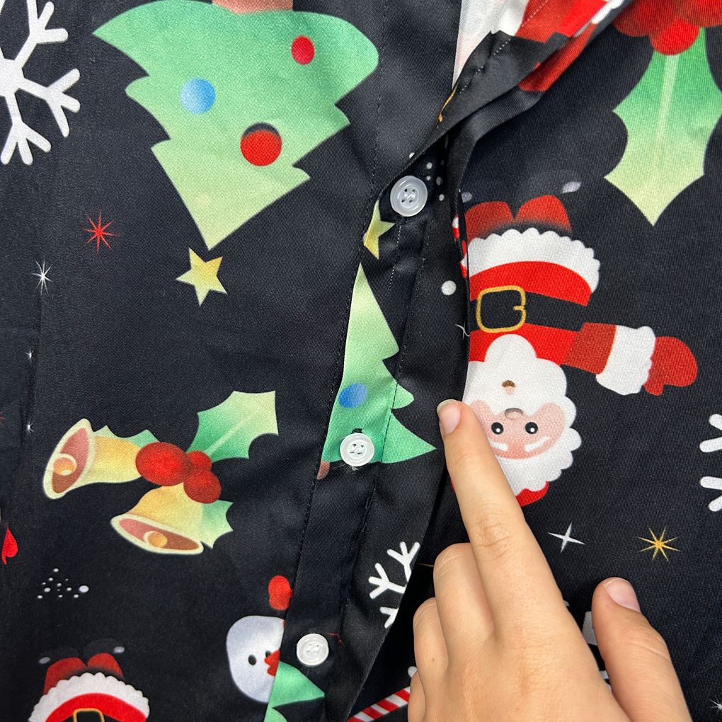Black Christmas Santa Button Up Unisex Shirt - Size L