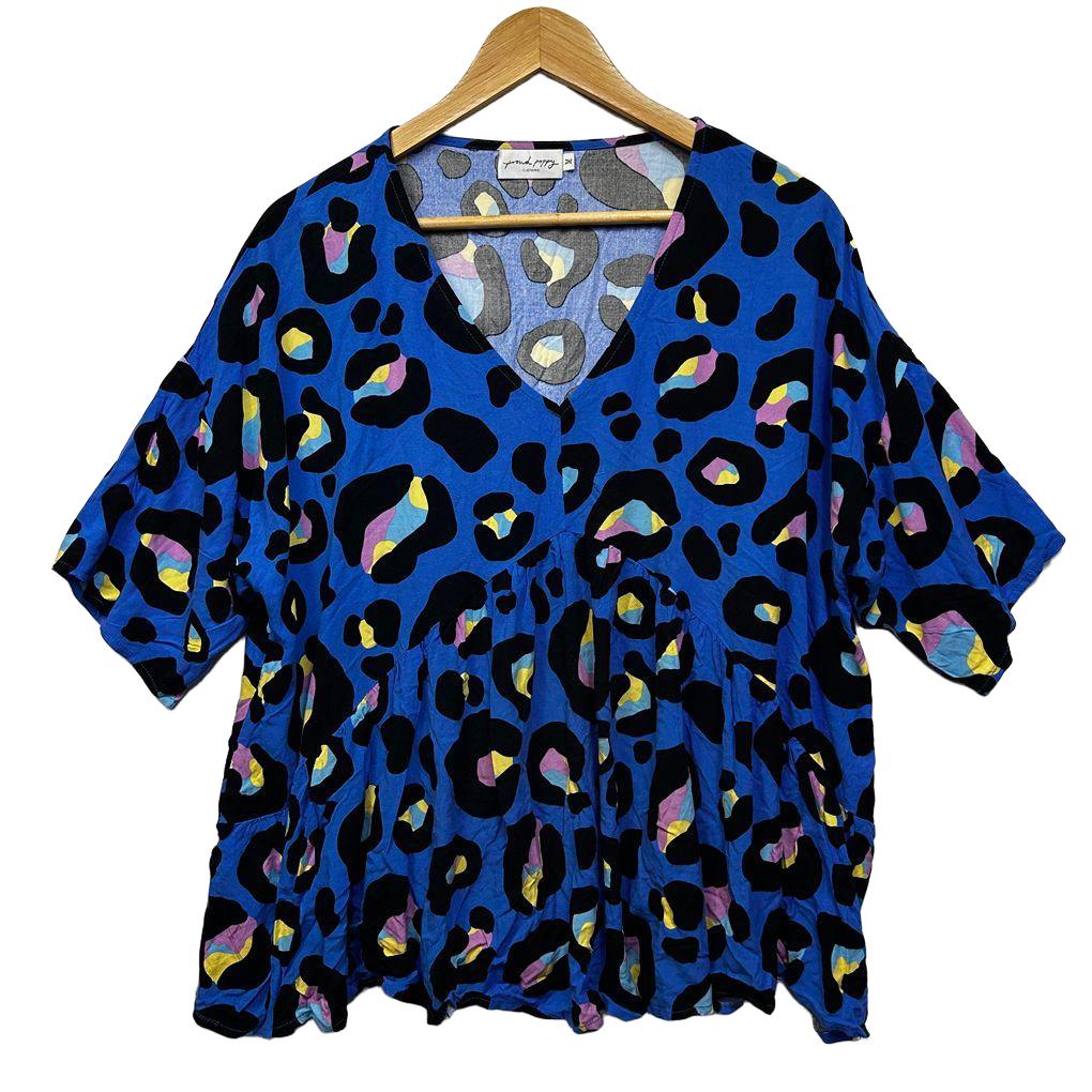 Proud Poppy Blue Leopard Print Top - Size M