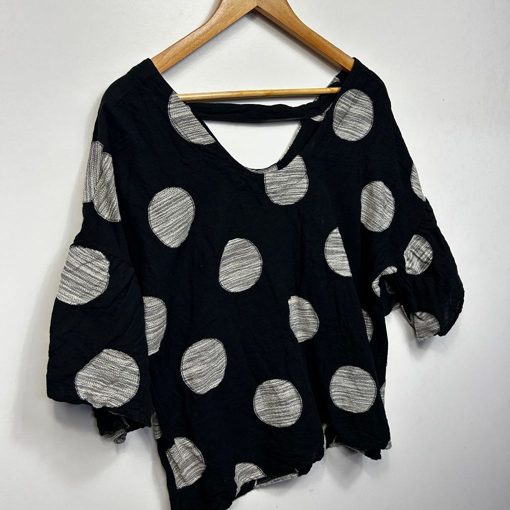 Abel The Label Black Polka Dot Linen Top - Size l/XL