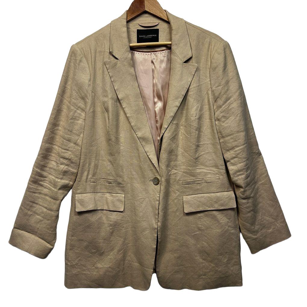 David Lawrence Beige Linen Blazer - Size 16