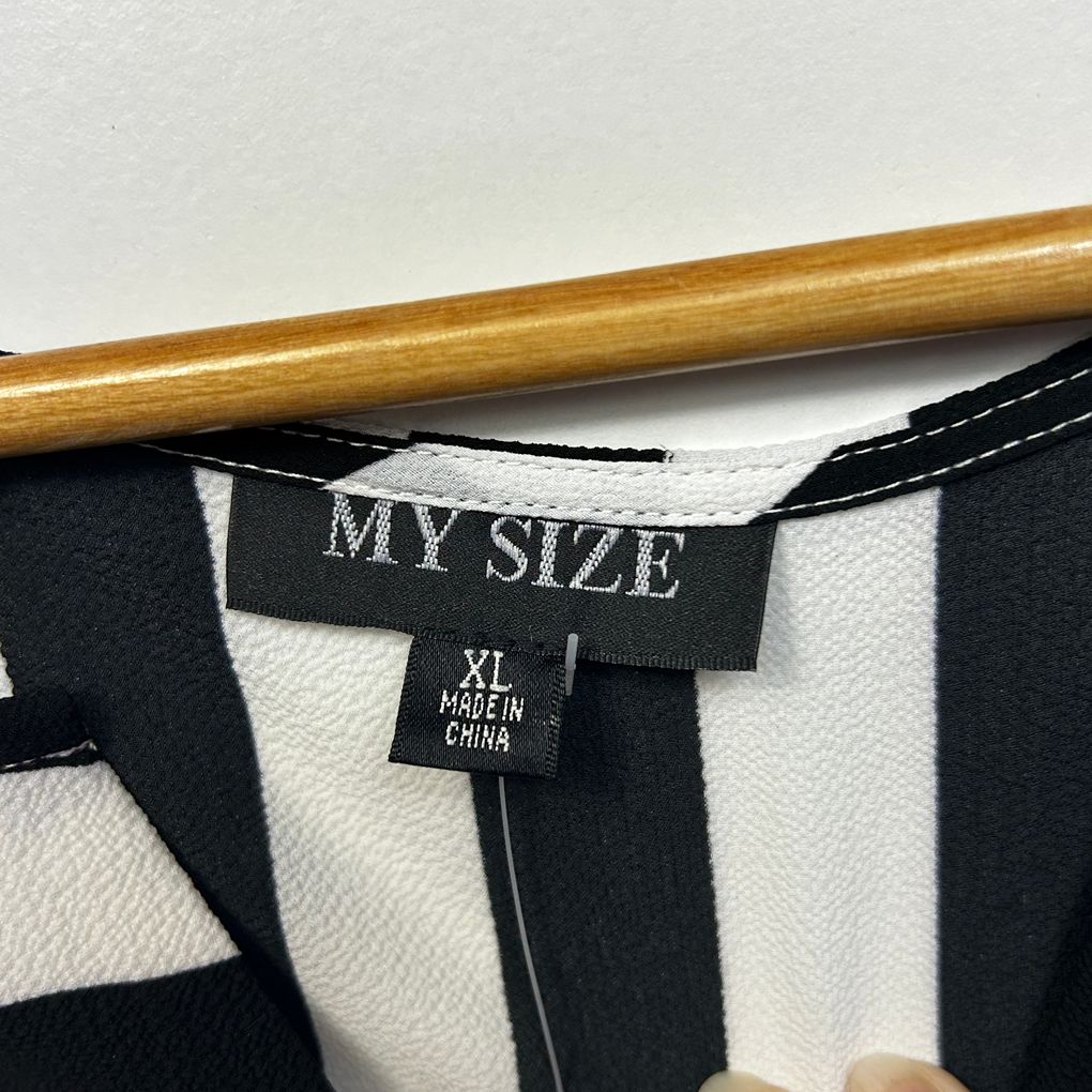 My Size Black White Striped Plus Size Tunic Top - Size XL/22
