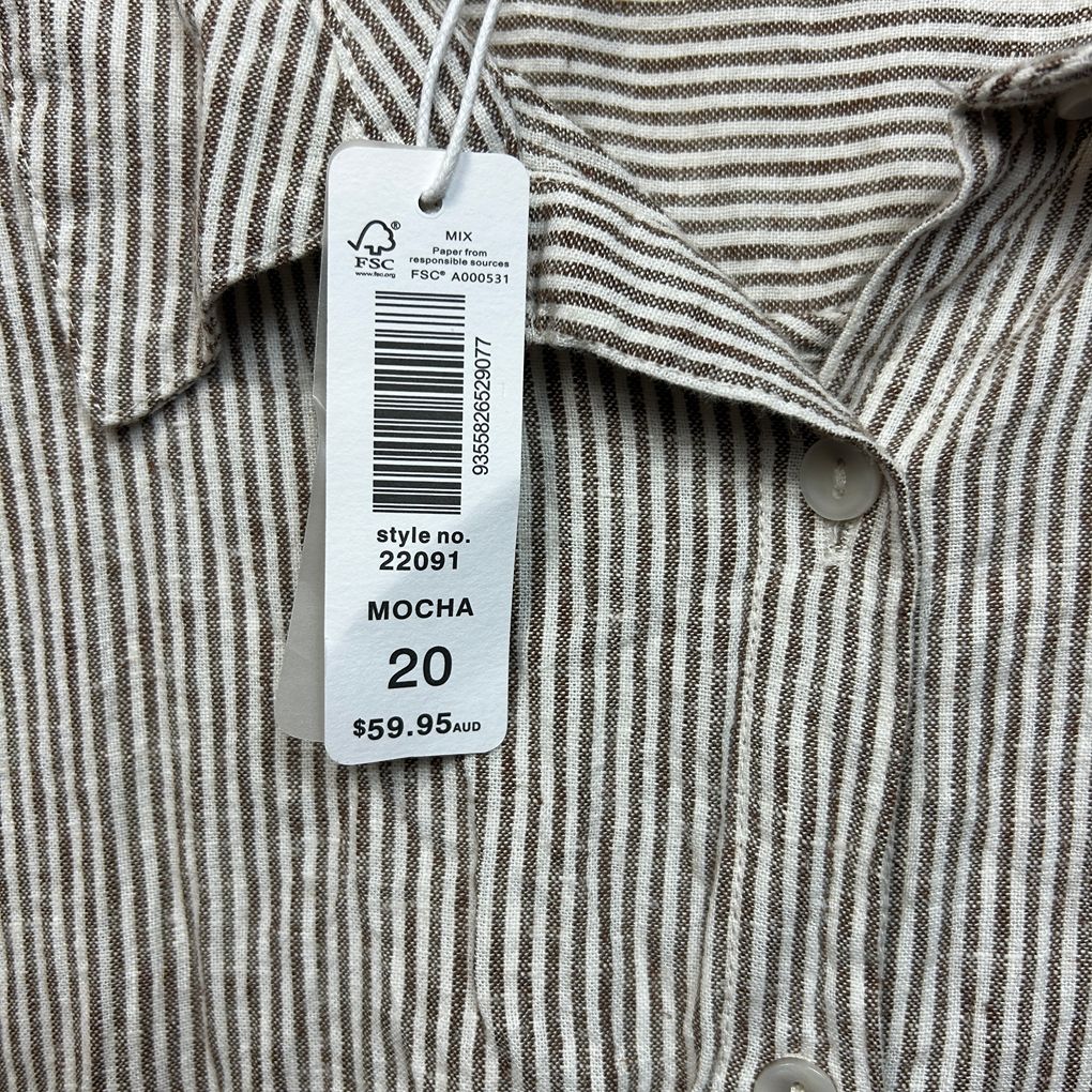 Suzanne Grae Linen Mocha Striped Shirt - Size 20