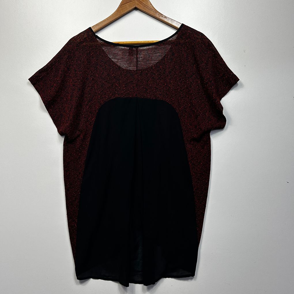 Taking Shape Red Knit Sheer Tunic Top - Size 16/S