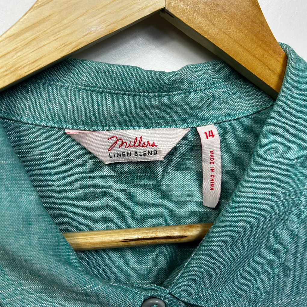 Millers Green Linen Shirt - Size 14