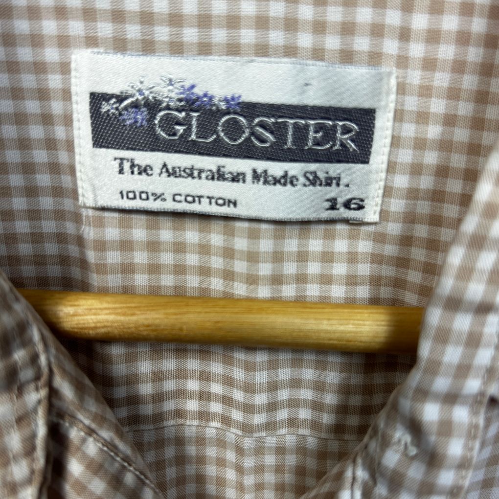 Vintage Gloster Beige Cottagecore Gingham Check Cotton Top - Size 16