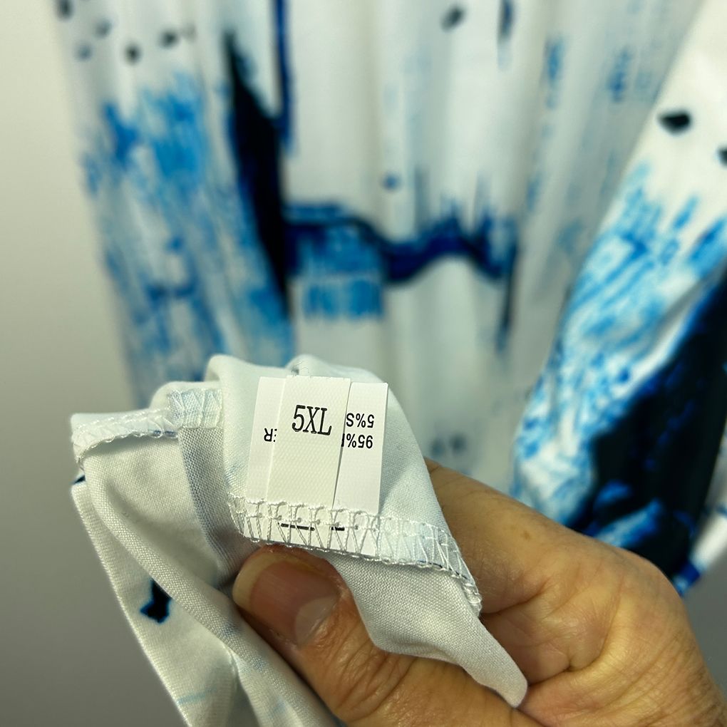 White and Blue Print Dress - Size 5XL