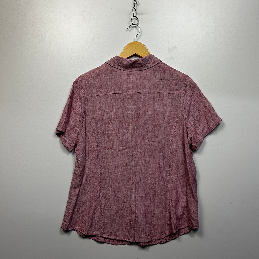 W.Lane Pink Linen Fitted Short Sleeve Shirt - Size 14