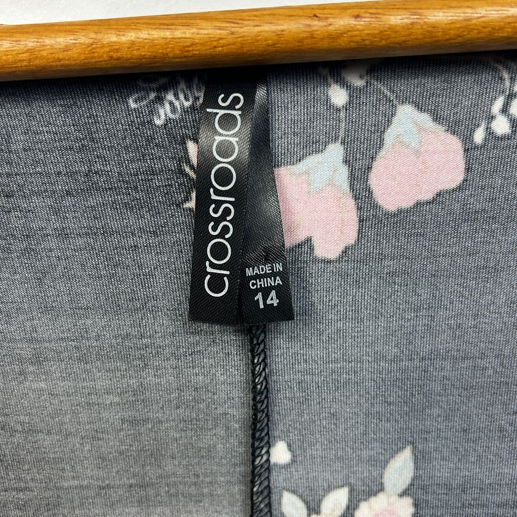 Crossroads Black Floral Short Sleeve Dress - Size 14