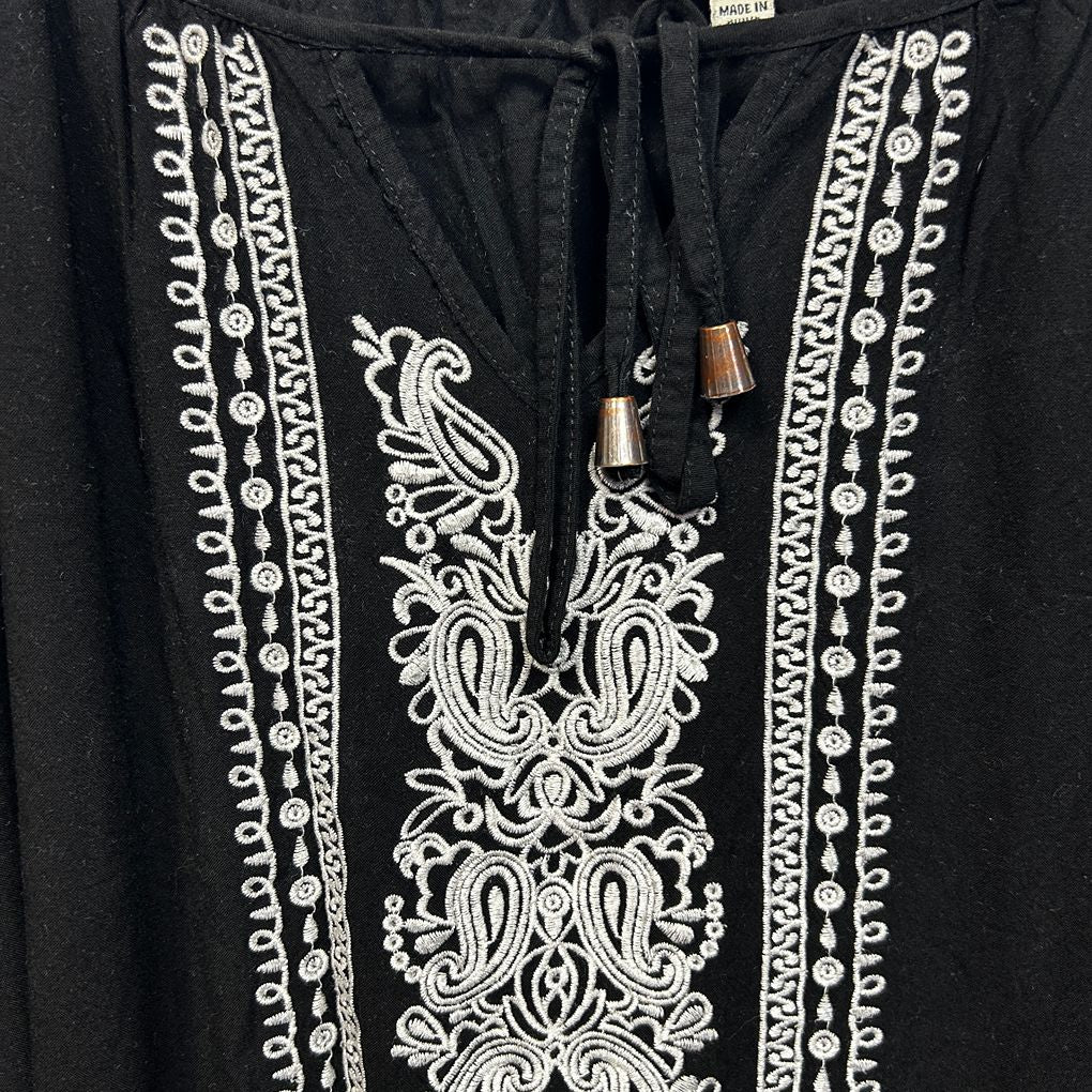 Autograph Black Embroidered Boho Top - Size 22