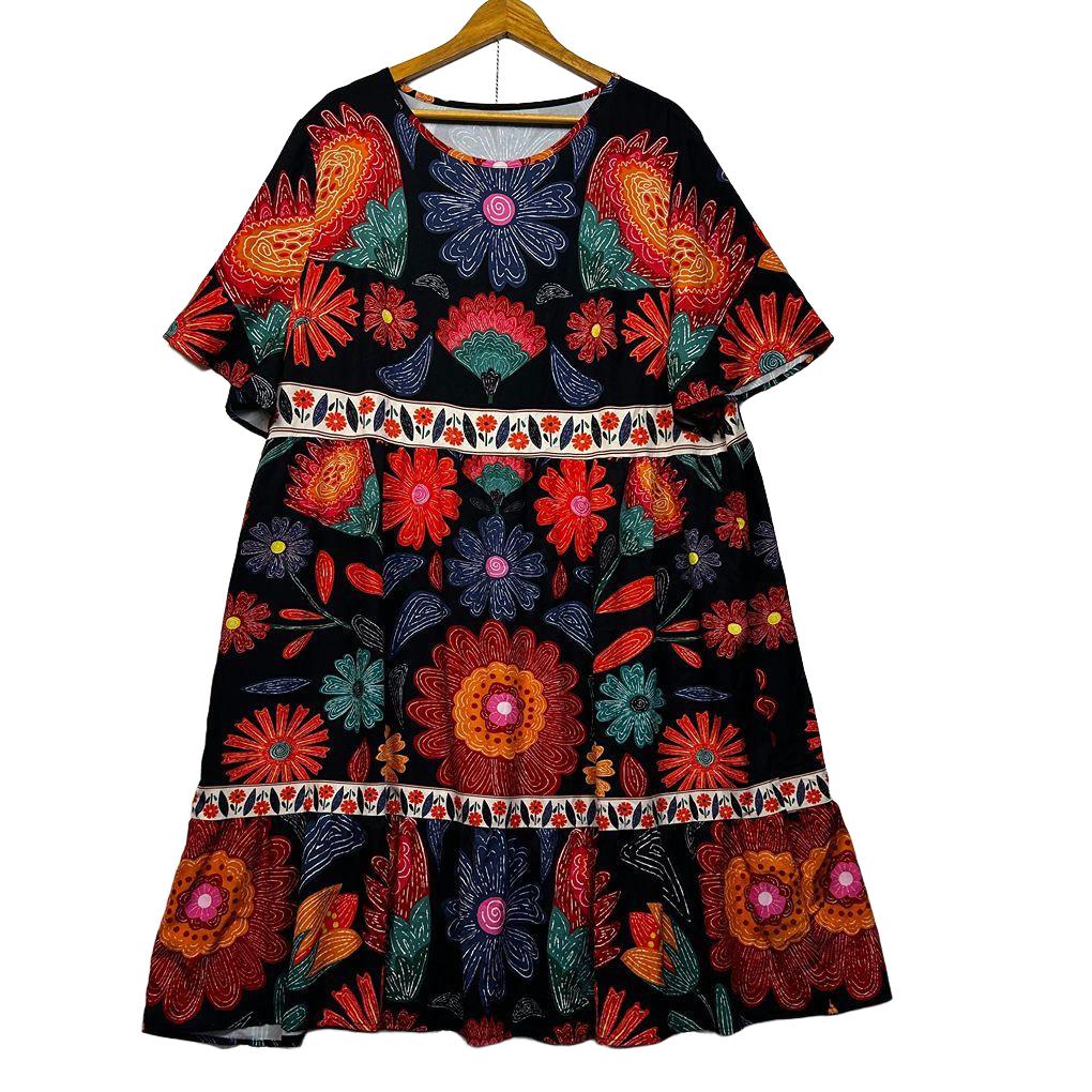 Emery Rose Black Floral Plus Size Dress - Size 4XL