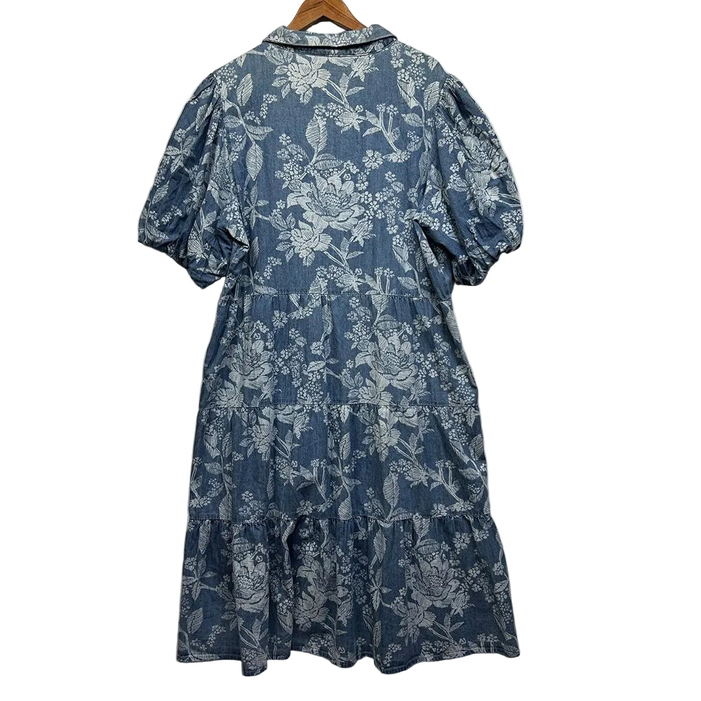 Suzanne Grae Blue Floral Chambray Cotton Dress - Size 20