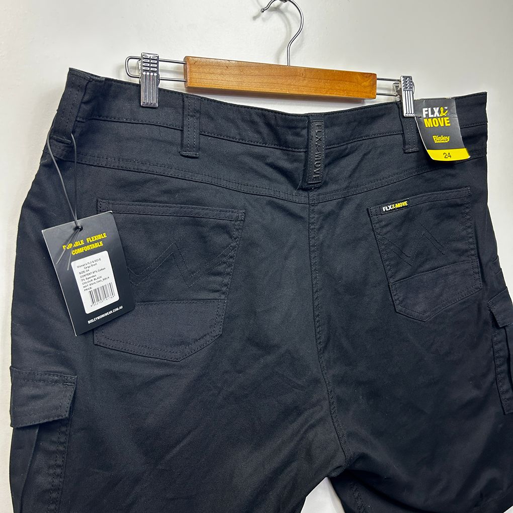 Bisley Black Plus Size Cotton Cargo Stretch Workwear Shorts - Size 24