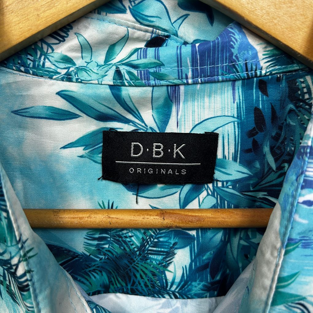 DBK Originals Blue Tropical Print Short Sleeve Mens Shirt - 3XL