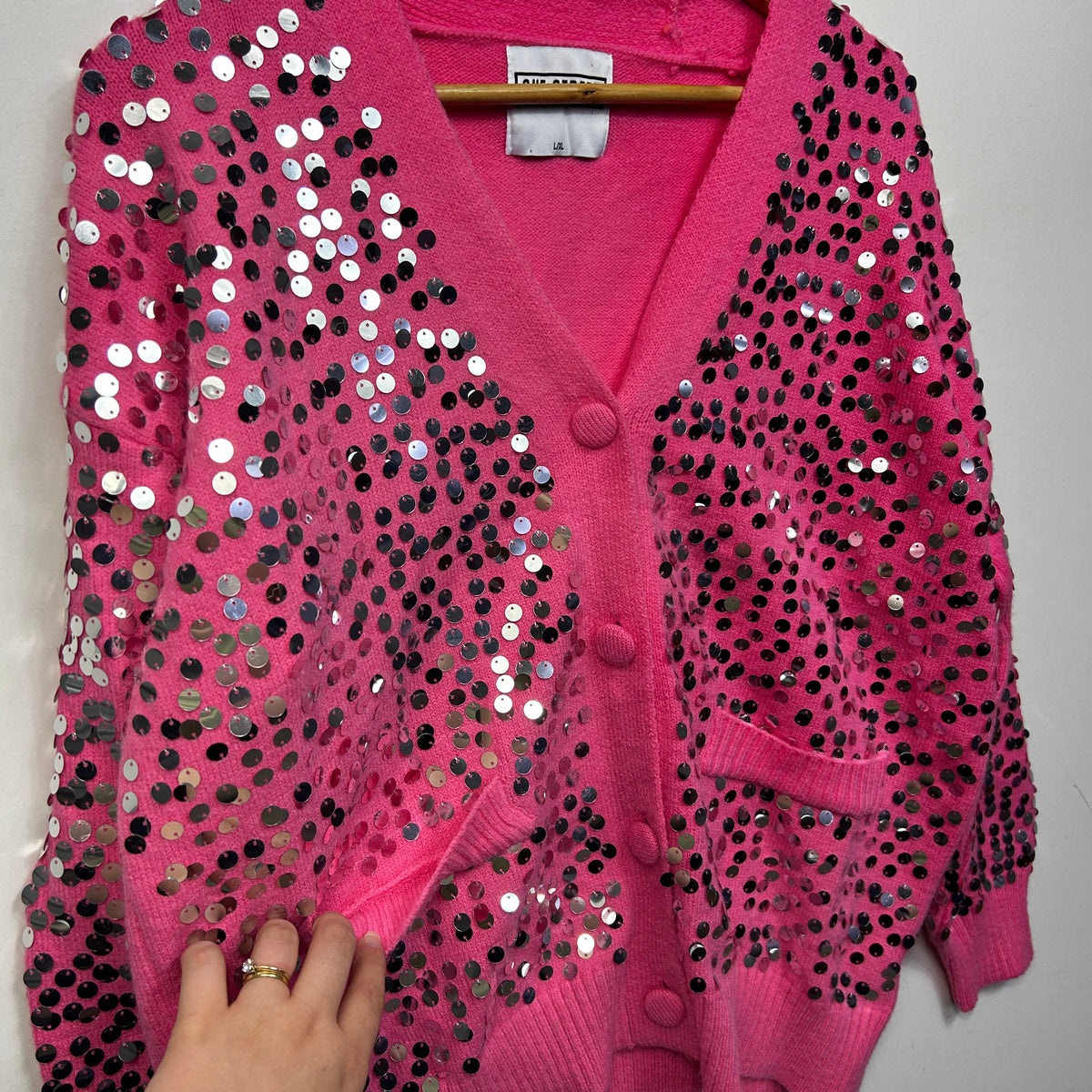 She Street Pink Sequin Cardigan - Size L/XL