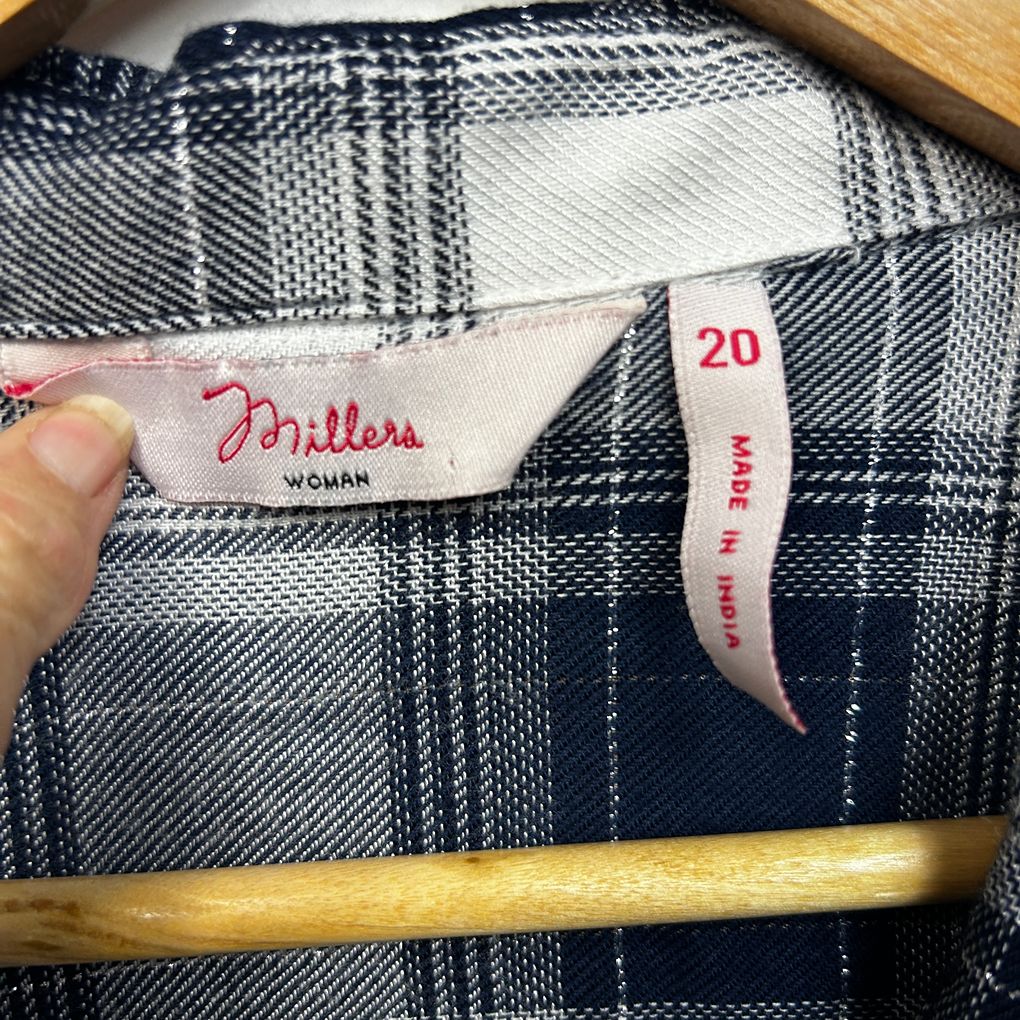 Millers Navy Check Plus Size Cotton Shirt - Size 20