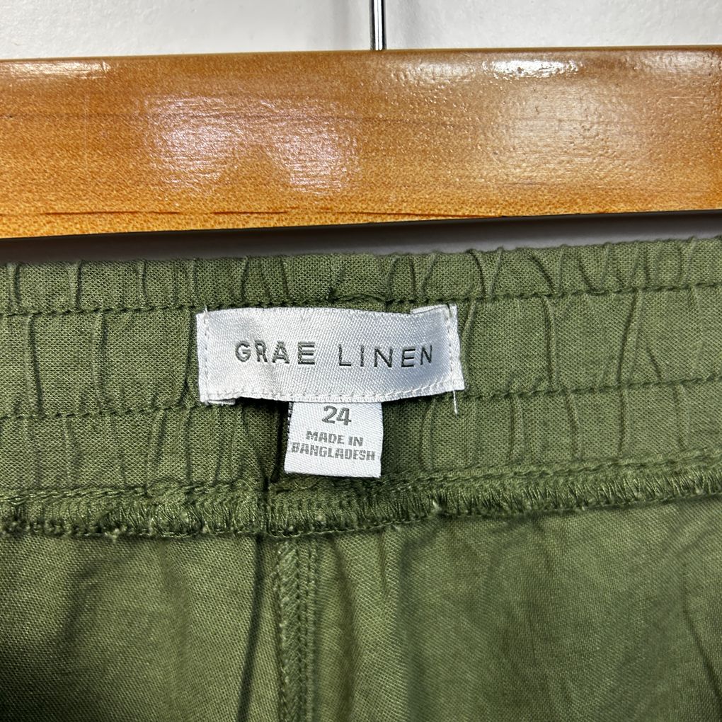 Suzanne Grae Olive Green Plus Size Linen Cropped Pants - Size 24