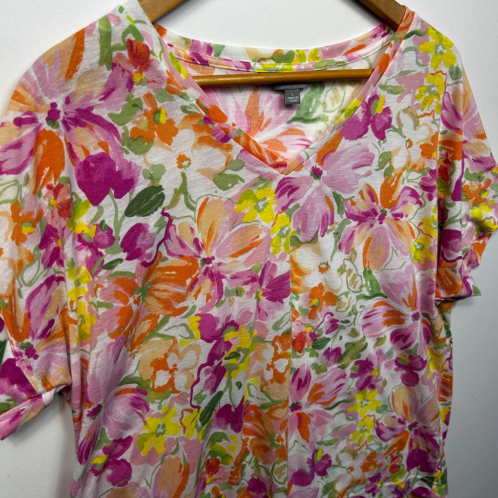 Suzanne Grae Pink Floral Linen Top - Size L